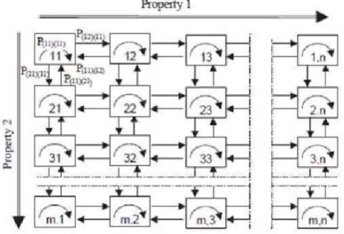 Fig. 2.3 – Le modèle de la chaîne de Markov en dimension deux de Berthiaux et al. [15].