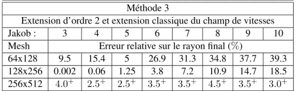 Tableau 2.9 – Extension d’ordre 2 et extension du champ de vitesses à divergence nulle.