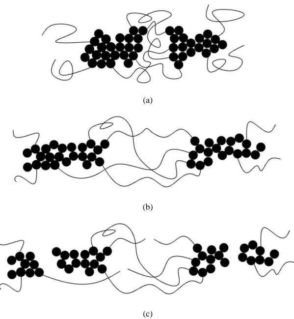 Figure 2.1.13. Physical mechanisms in pre-stretched cyclically loaded filled rubbers:  