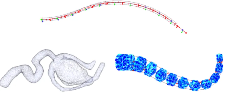 Figure 1.12: SOFA simulations. (top) 1D beam representation of a soft catheter actuated with cables