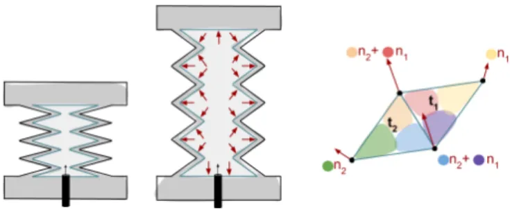 Figure 3.4: Pneumatic actuation on an accordion model. Left: accordion at rest.