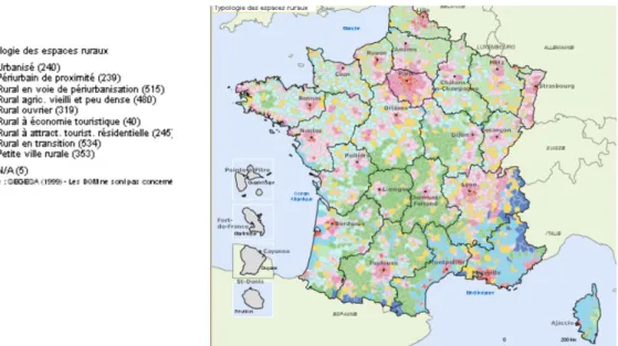 Figure 11: Carte représentant la typologie des espaces ruraux en France en 1999