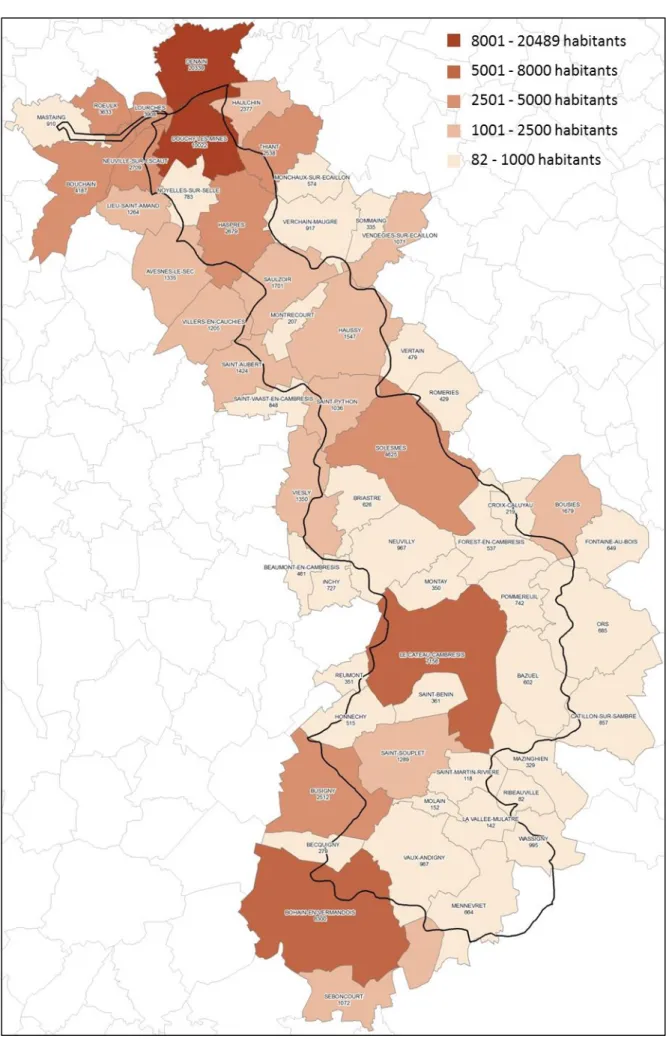 Figure 9 : Répartition de la population sur le bassin versant de la Selle. 