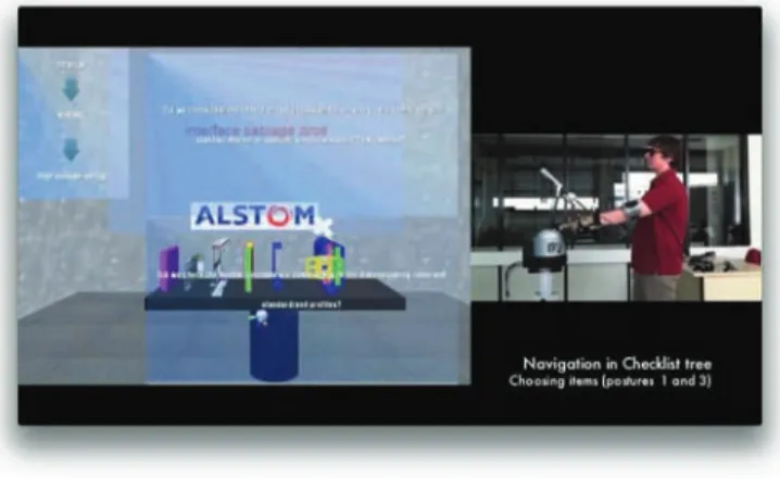 Fig. 8. Sensorimotor interfaces: haptic arm on the left, head and hand ART markers, cyberglove.