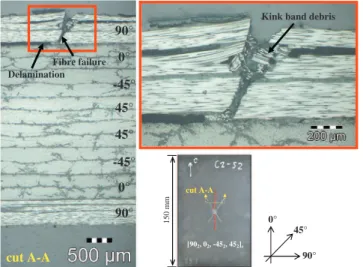 Fig. 7. Microscopic observation of fibre compressive failure of specimen C2 after impact.