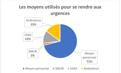 Figure 6 : Représentation graphique des différents moyens utilisés par les personnes pour se rendre aux  urgences 