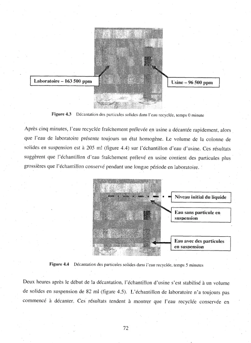 Figure 4.3 D&amp;aMation des particules solides dans l'eau recyclee, temps 0 minute 