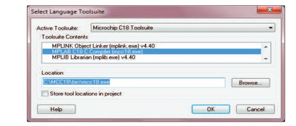 Fig. 9 - Initialisation de MPLAB IDE pour le compilateur C18 