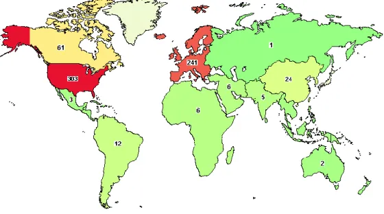 Figure 9: Carte répartissant les essais cliniques dans le monde (14)  