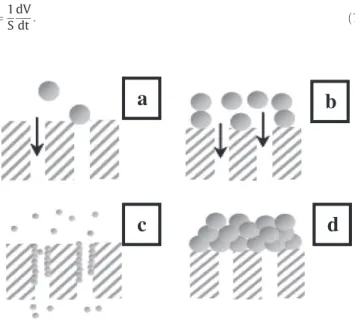 Fig. 1. Illustration of the fouling mechanisms considered by the blocking laws.