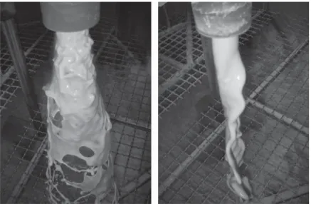 Fig. 7. Photographs of the underﬂow discharge with feed solid content of 10 wt% and 30 wt%.