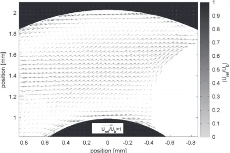Fig. 5. Effect of the curved bend on the recirculation flow in the liquid slug between two Taylor bubbles for superficial velocities U G ¼ 0.031 m/s and U L ¼ 0.031 m/s.
