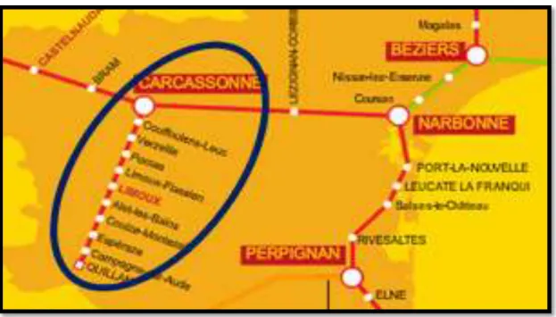 Figure 19 : Carte d’une partie du réseau TER du Languedoc – Roussillon (TER Languedoc-Roussillon,  2011) 