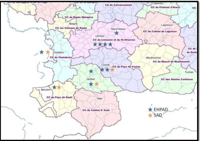 Figure 25 : Localisation des EHPAD et SAD sur le Pays de la HVA (source : FINESS, 2011) 