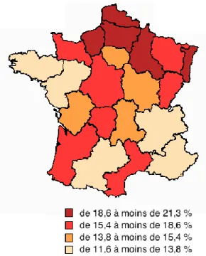 Figure 3 : Répartition territoriale de l'obésité (Source : enquête Obépi-Roche 2012) 