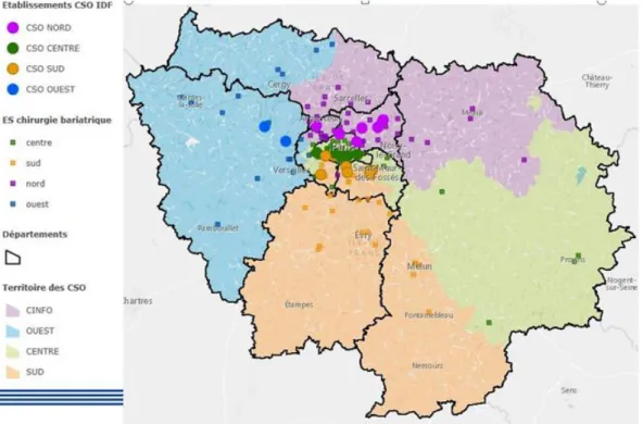 Figure 6 : Cartographie des CSO IDF (Source : ARS IDF 2017) 