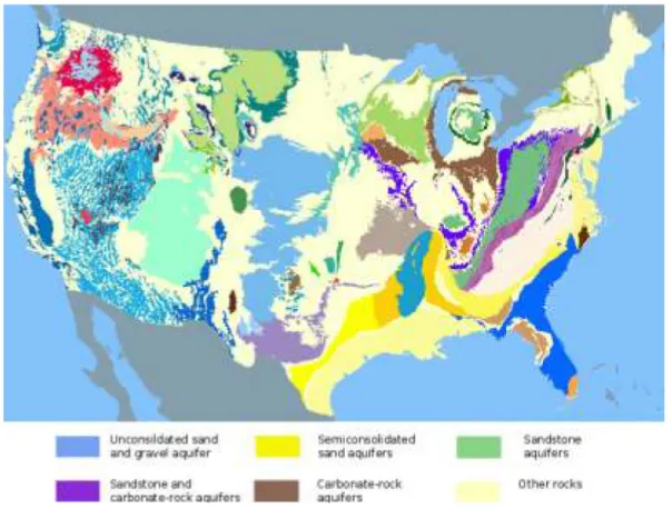 Fig. 3.11 – Carte nationale des aquifères des États-Unis (USGS ; http://nationalatlas.