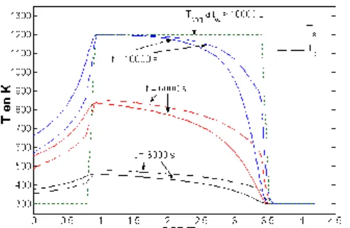 FIGURE 13 : SIMULATION DU CHAUFFAGE DU FOUR –  TEMPERATURES DU GAZ ET DE PAROI. 
