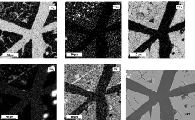 Figure 2. SIMS maps (logarithmic scale) and corresponding SEM micrograph   of a graphite precipitate in ferritic alloy 10F2