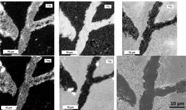 Figure 4. SIMS maps (logarithmic scale) of the Sb-doped alloy and corresponding SEM micrograph