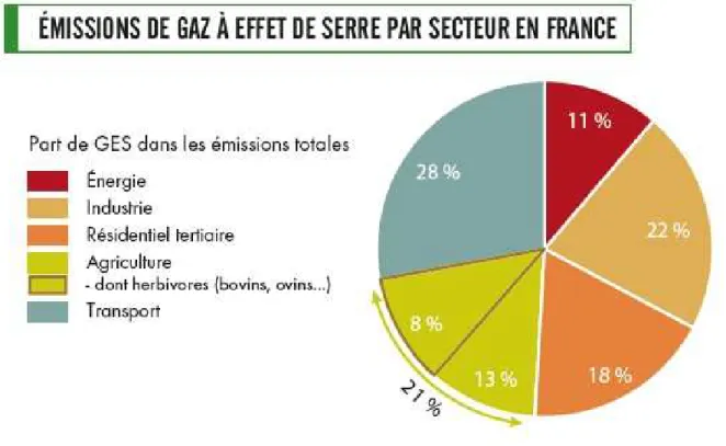 Figure 11 : Emissions de gaz à effet de serre par secteur en France [31] 