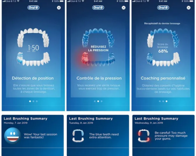 Figure 6 : Capture d’écran de l’application associée à la Genius X®, source  Oral-B® 