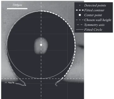 FIG. 5. Measured contour points, fitted contour and chosen wall.