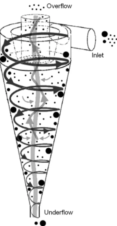 Fig. 1. Schematic of the hydrocyclone ﬂow structure.