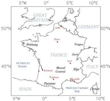 Fig. 1. Map of France, and main areas discussed in this study.