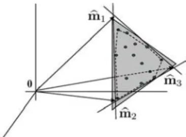 Fig. 13. Illustration of the concept of simplex of minimum volume containing the data.