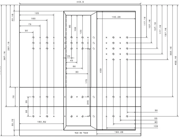 Figure 2.16 – Vue de dessus du matériau multi-structures - Positionnement des inserts Téflon