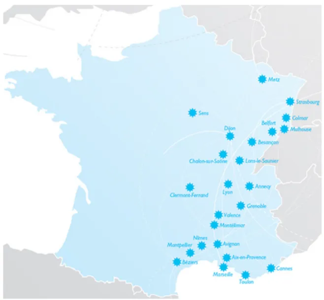 Figure 8 : Répartition des établissements CERP Rhin Rhône Méditerranée en France. (27) 