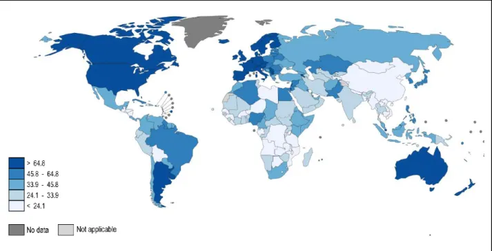 Figure 10 : Prévalence du cancer du sein (estimée en %) à travers le monde en 2012 15