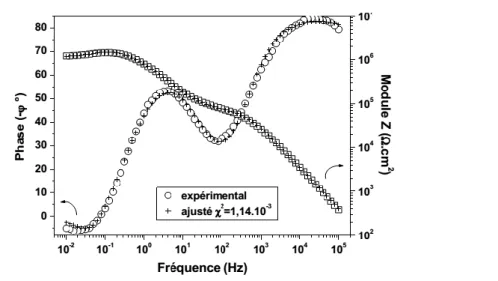 Figure 1.9 Diagramme de Bode de l’acier revêtu après 100 h d’immersion en milieu NaCl 3% [12]