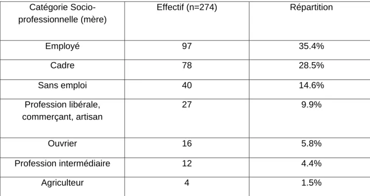 Figure 2 : Catégorie socio-professionnelle chez la mère 