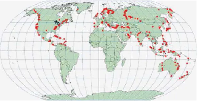 Figure I.8 - Distribution des roches mafiques et ultramafiques naturelles dans le monde 