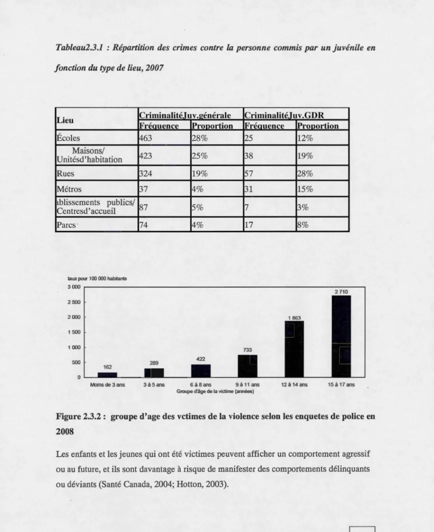 Figure 2.3.2:  groupe d'age des vctimes  de la violence selon les enquetes de police en  2008 