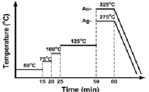Figure  1  shows  the  nano-silver  sintering  profile  on  gold  (Au)  and  silver  (Ag)  metallization  which is used in this study