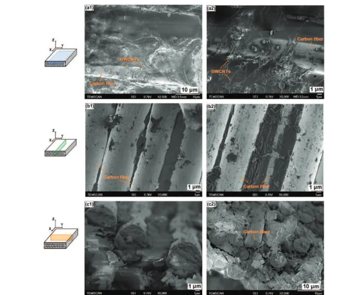 Fig. 5. Optical micrograph of the composite laminates showing distinct phases. The dark gray contrast represents voids