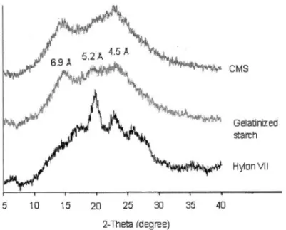 Figure 2.1:  X-ray diffraction patterns of native  starch  (Hylon VII),  gelatinized  starch  and CMS