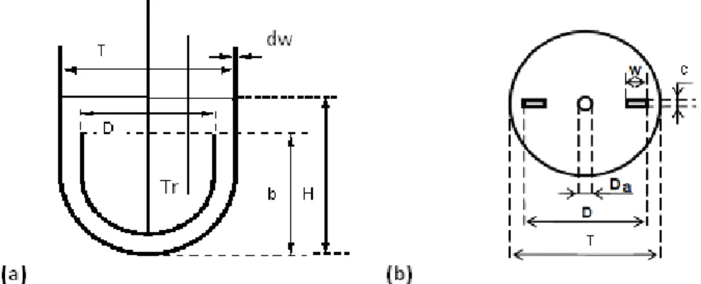 Figure II- 2 : Représentation schématique du système d’agitation muni d’une ancre : (a) Coupe verticale ; (b)  Coupe horizontale 