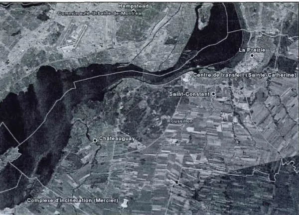 Figure  2.1  Carte  de la  région  du  complexe d'incinération de  Mercier. (Tiré  de  Google  Earth,  2009) 