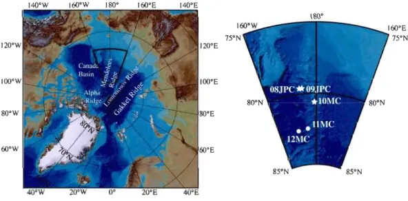 Figure  1:  Location  of  multieores  from  the  HOTRAX  2005  expedition  used  in  this  study  (eircles)  and  from  referenees  (stars)  used  for  eomparison