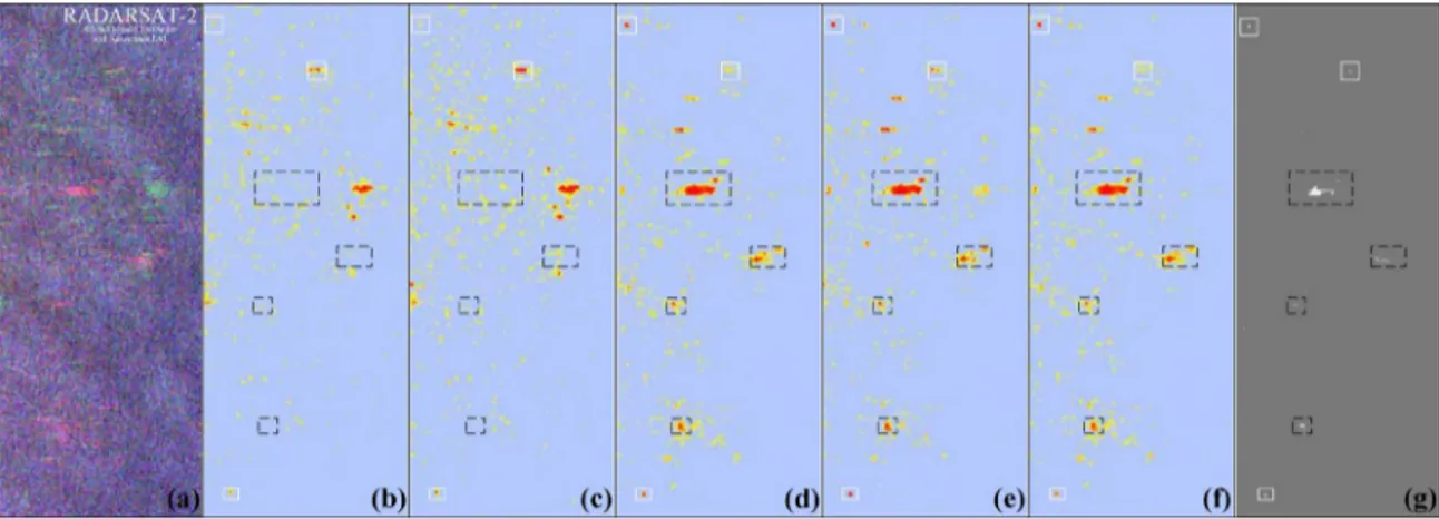 Fig. 7. (a) Pauli RGB image of a test area from San Francisco Bay, RADARSAT-2 fully polarimetric data set