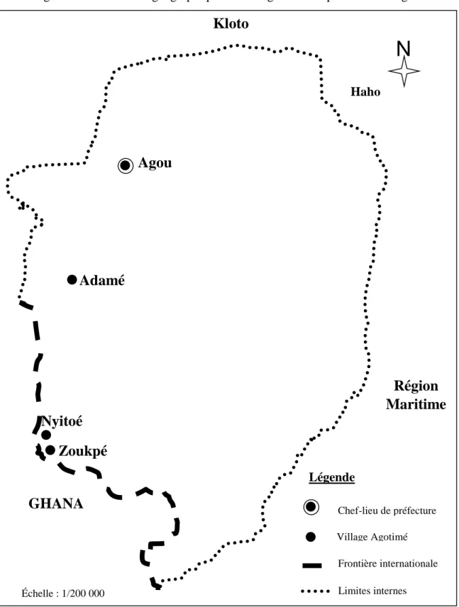 Figure 3 : Localisation géographique des villages dans la préfecture d’Agou 