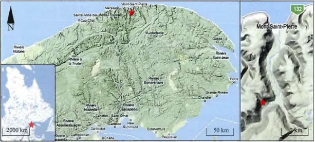 Figure  1.1  Localisation  du  site d'étude (N  49°9'39&#34;; 065°49'21&#34;). (Source:  Google Maps,  2010)
