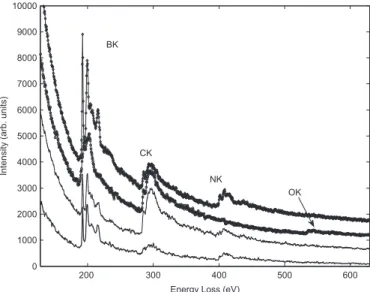 Fig. 3. Typical EELS spectra extracted from the 64  64 spectrum image in Fig. 2.