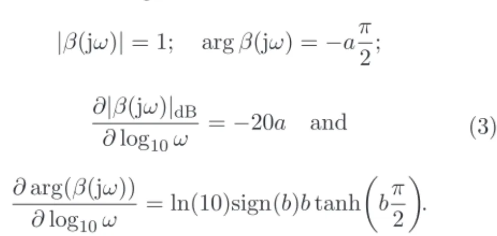 Figure 2 presents the Nichols diagram of β(jω) for a = 1.5 and various values of the imaginary  inte-gration order.