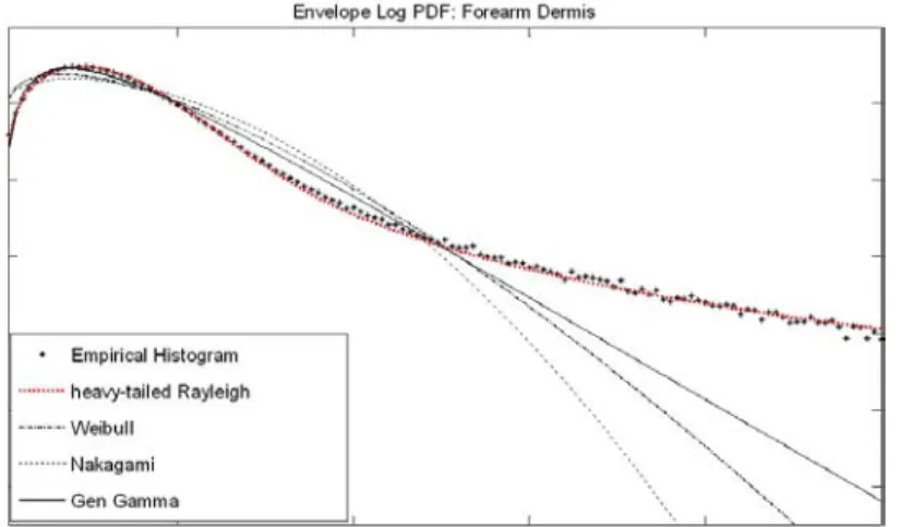 Figure 2.7: Comparison of distributions tails by means of a logarithmic plot of the pdfs.
