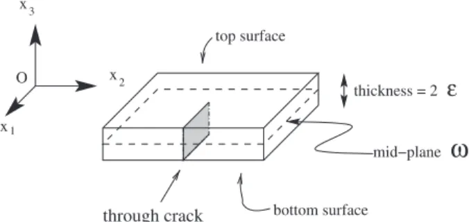 Figure 1. The cracked thin plate (the thickness is oversized for the sake of clarity).